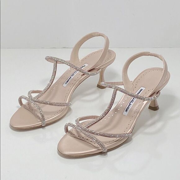Manolo Blahnik Lucecry Satin Embellished Slingback Sandals size 37 - Picture 1 of 11